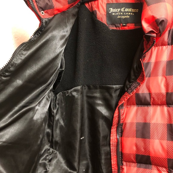 Juicy Couture Black Label Red/Black Plaid Puffer Jacket XL - Picture 8 of 13